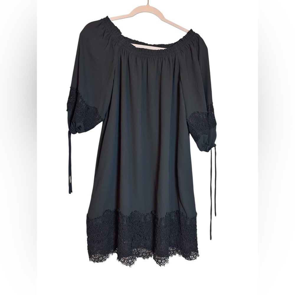 Ann Taylor LOFT Black Dress with Lace & Off-the-Shoulder Detail‎ S